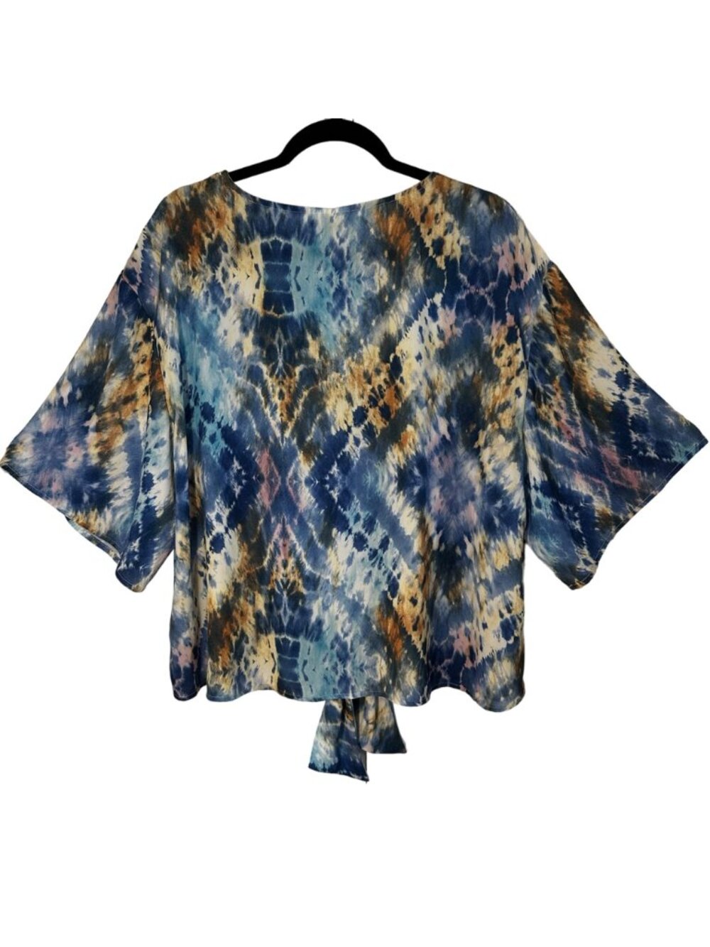 Alfred Dunner Women's Indigo Daze Tie-Dye Top 2X Blue & Yellow Polyester/Spandex - Picture 3 of 8
